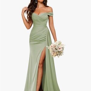 Elegant Off-Shoulder Green Evening Dress